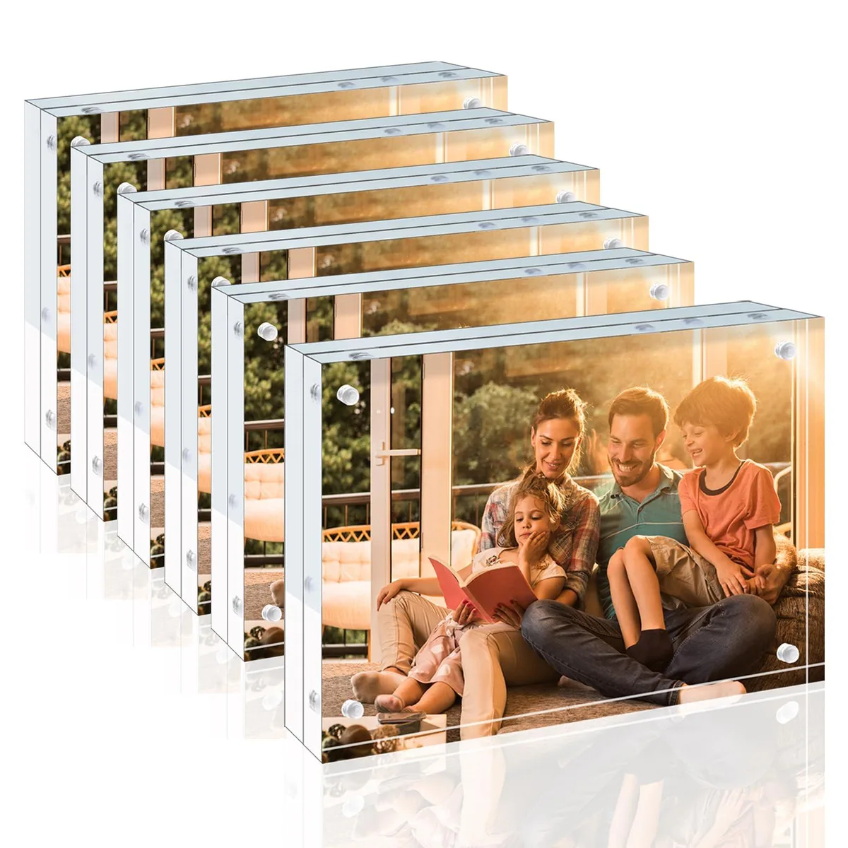 Six clear acrylic magnetic frames 20mm thick cool gray free standing