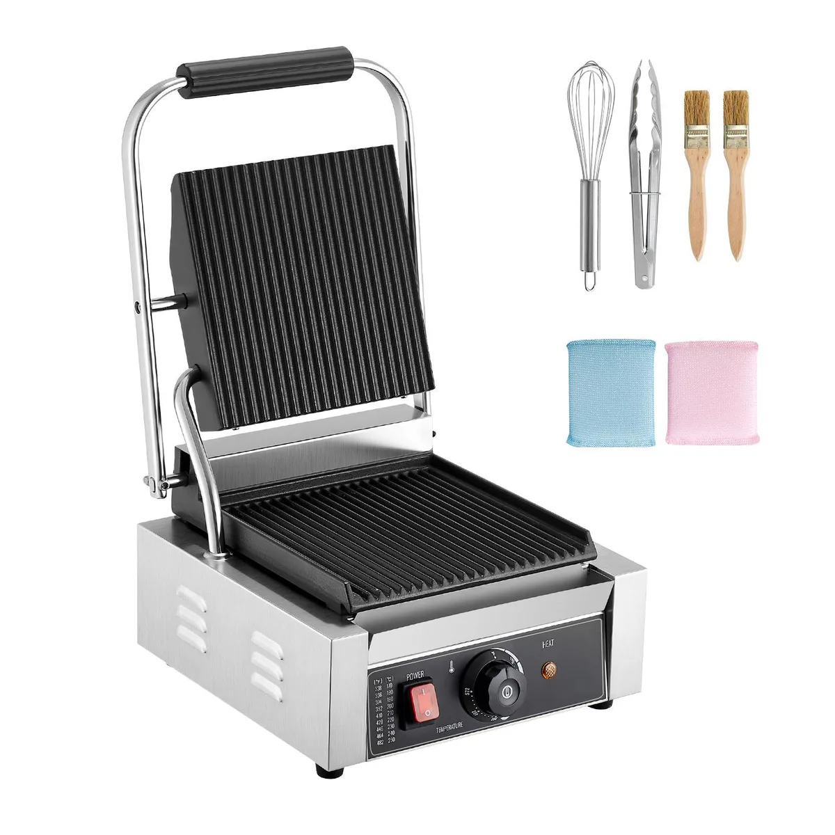 VEVOR VEVOR Commercial Panini Grill 1800W 8.8x9.1 in Grooved Enamel Plate — product photo