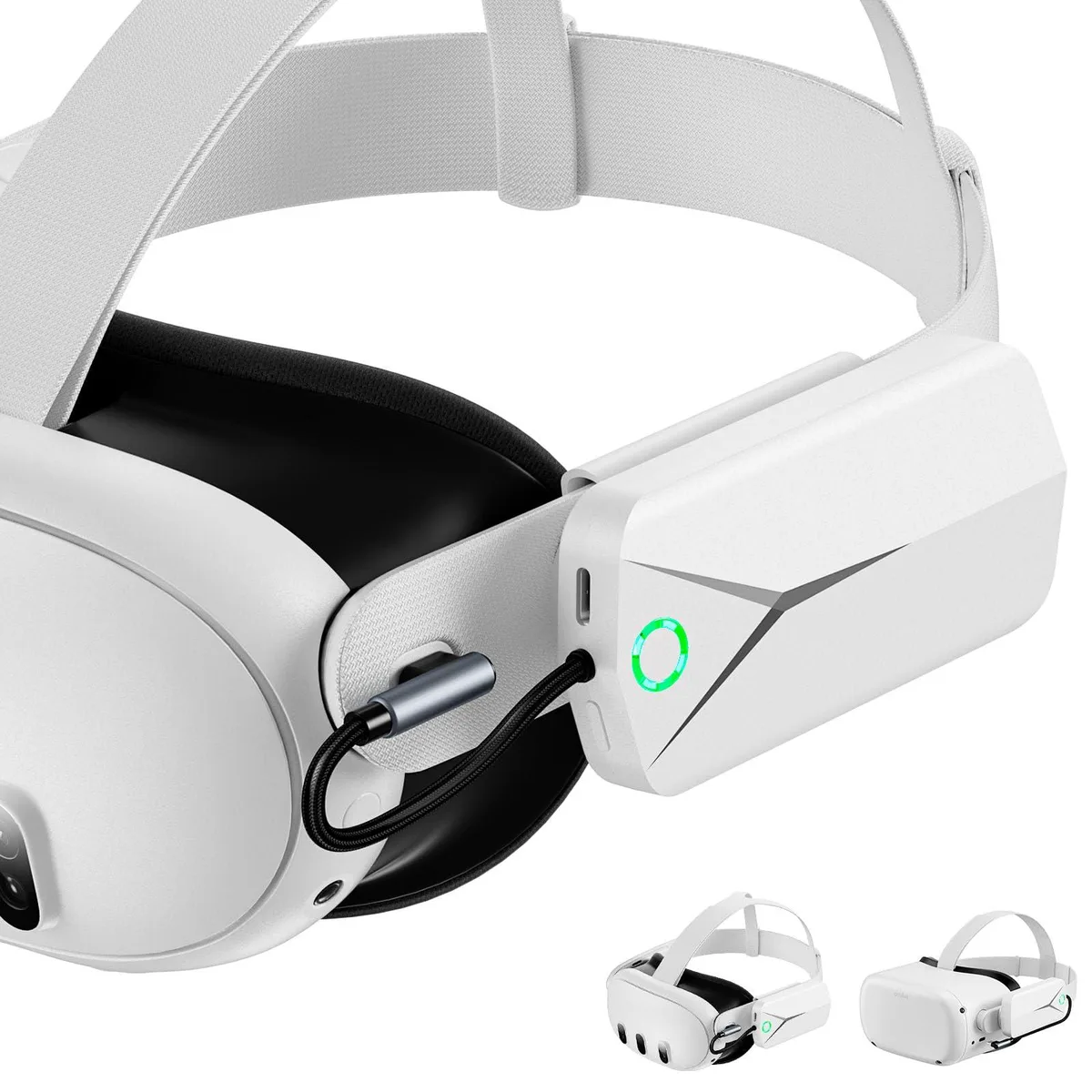 White curved battery pack with ring indicator, USB cable attached