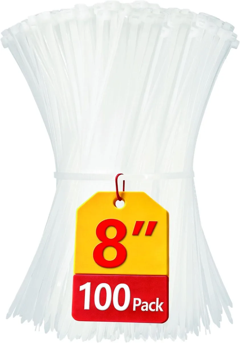 Ennovor Ennovor Cable Ties 8in 100 Pack 40lbs White UV Resistant — product photo