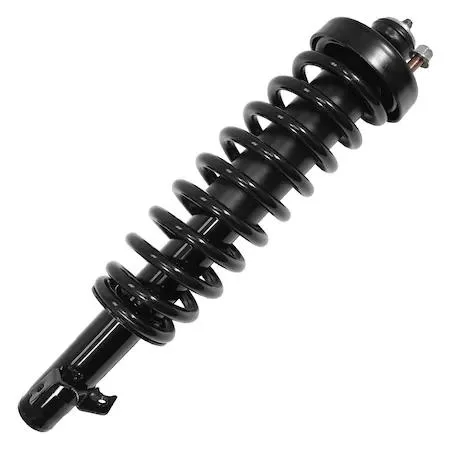 Unity 11541 front left complete strut assembly, silver metal coil spring and damper unit with top mount