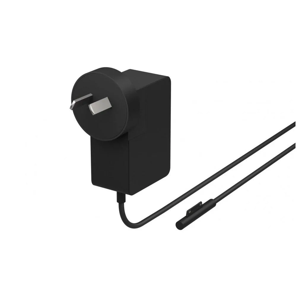 White rectangular power adapter with folding Australian prongs, magnetic connector cable and side USB port