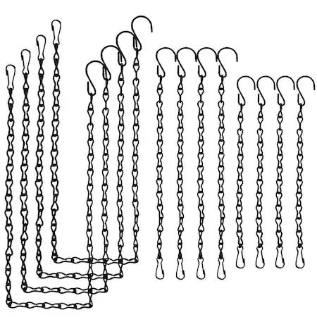 Set of twelve oil-rubbed metal chains in 12, 24 and 36 inch lengths with S hooks