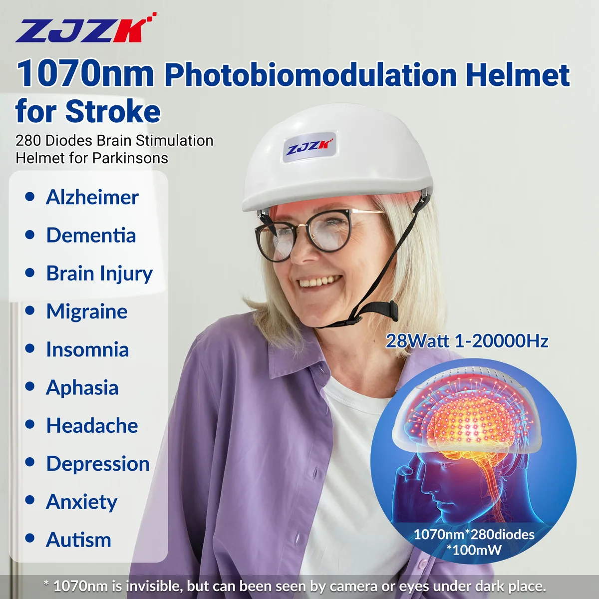 ZJZK ZJZK LH280B-10-24 1070 nm 280 LED photobiomodulation helmet skin condition treatment — product photo