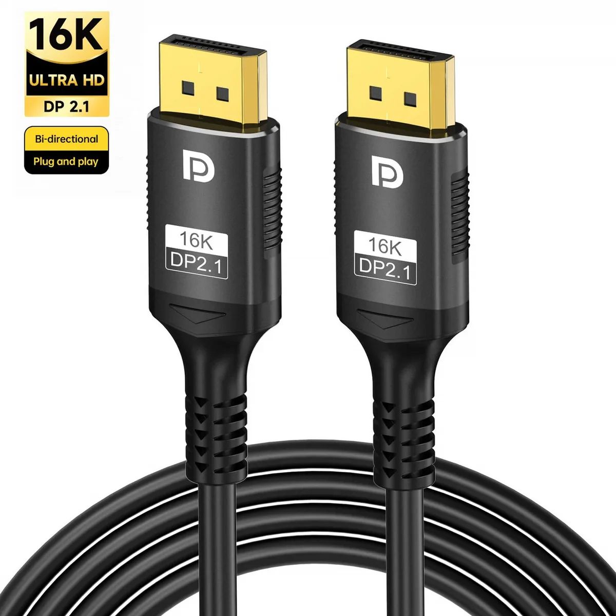 HANNORD HANNORD DisplayPort 2.1 Cable 6.6FT 80Gbps 16K@60Hz 8K@120Hz 4K@240Hz 165Hz 144Hz Black — product photo