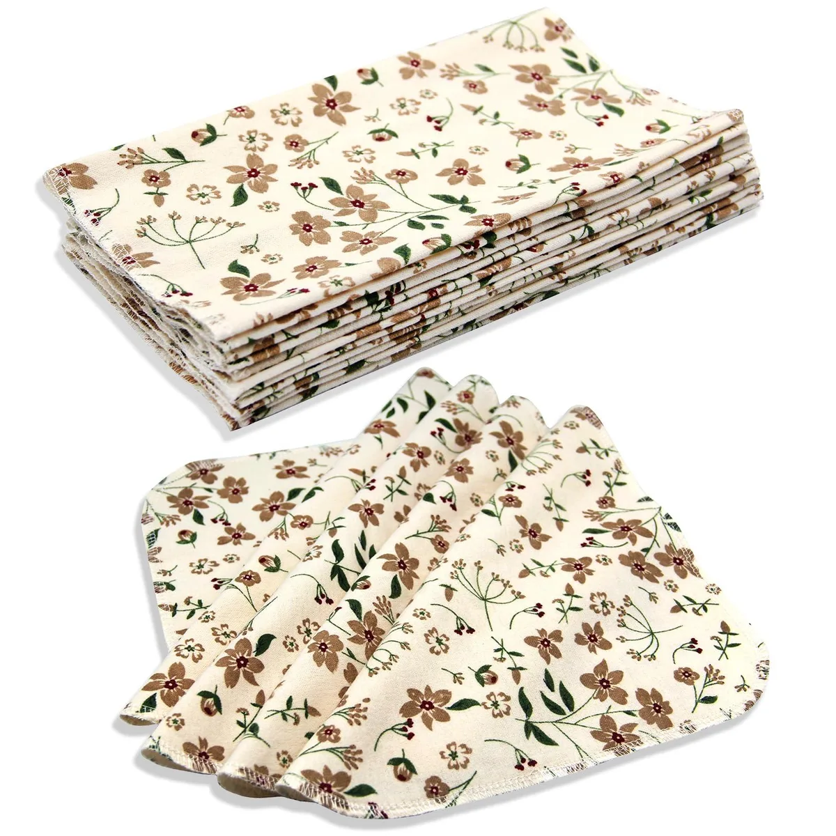 White cotton cloths folded in a stack, 12 pieces 10x10 inch