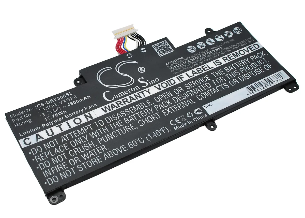 Rectangular black lithium-polymer battery 169.90 by 74.20 by 4.28 mm