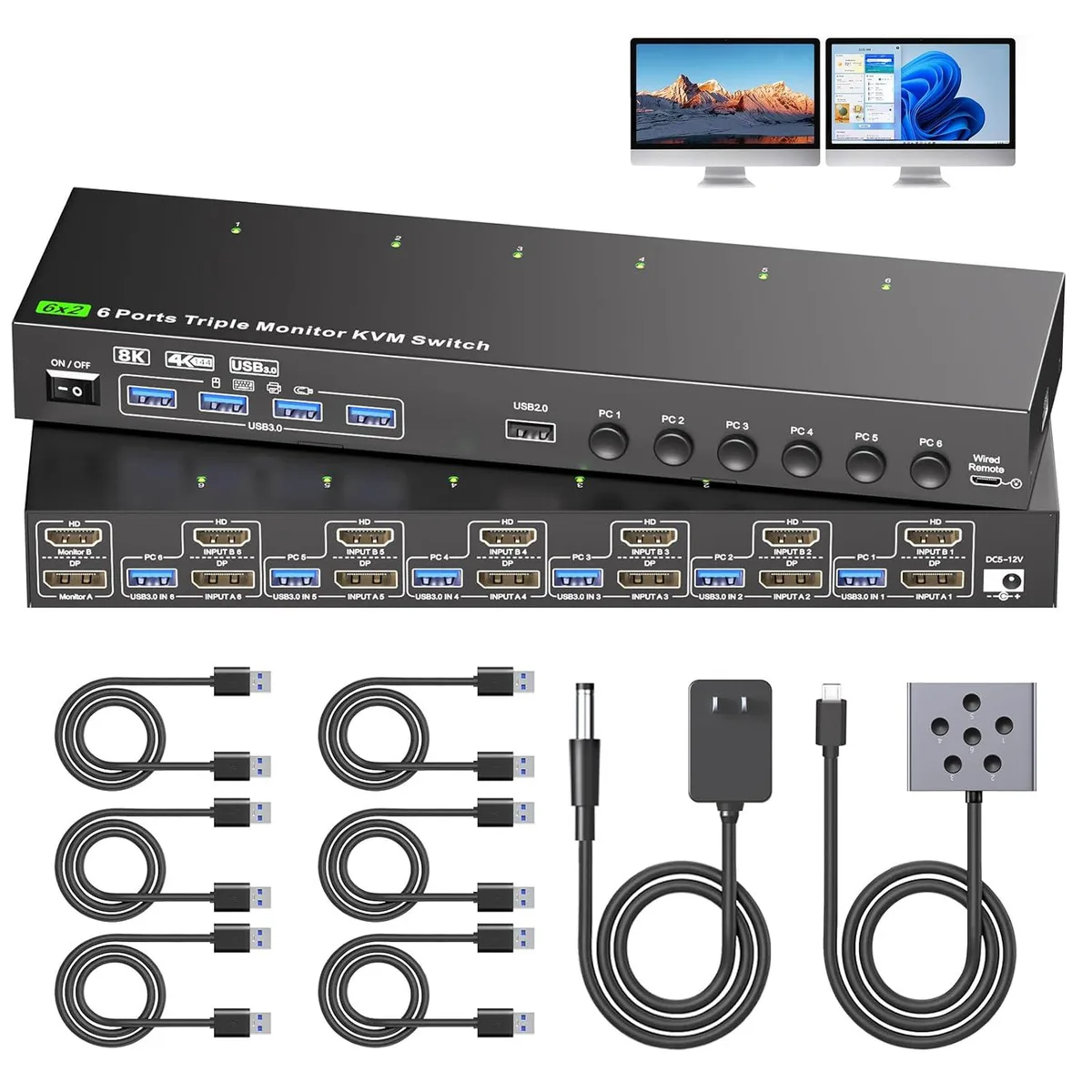 AUTYUE AUTYUE KC-962 KVM Switch 6 PCs 2 Monitors 8K 4 USB 3.0 — product photo