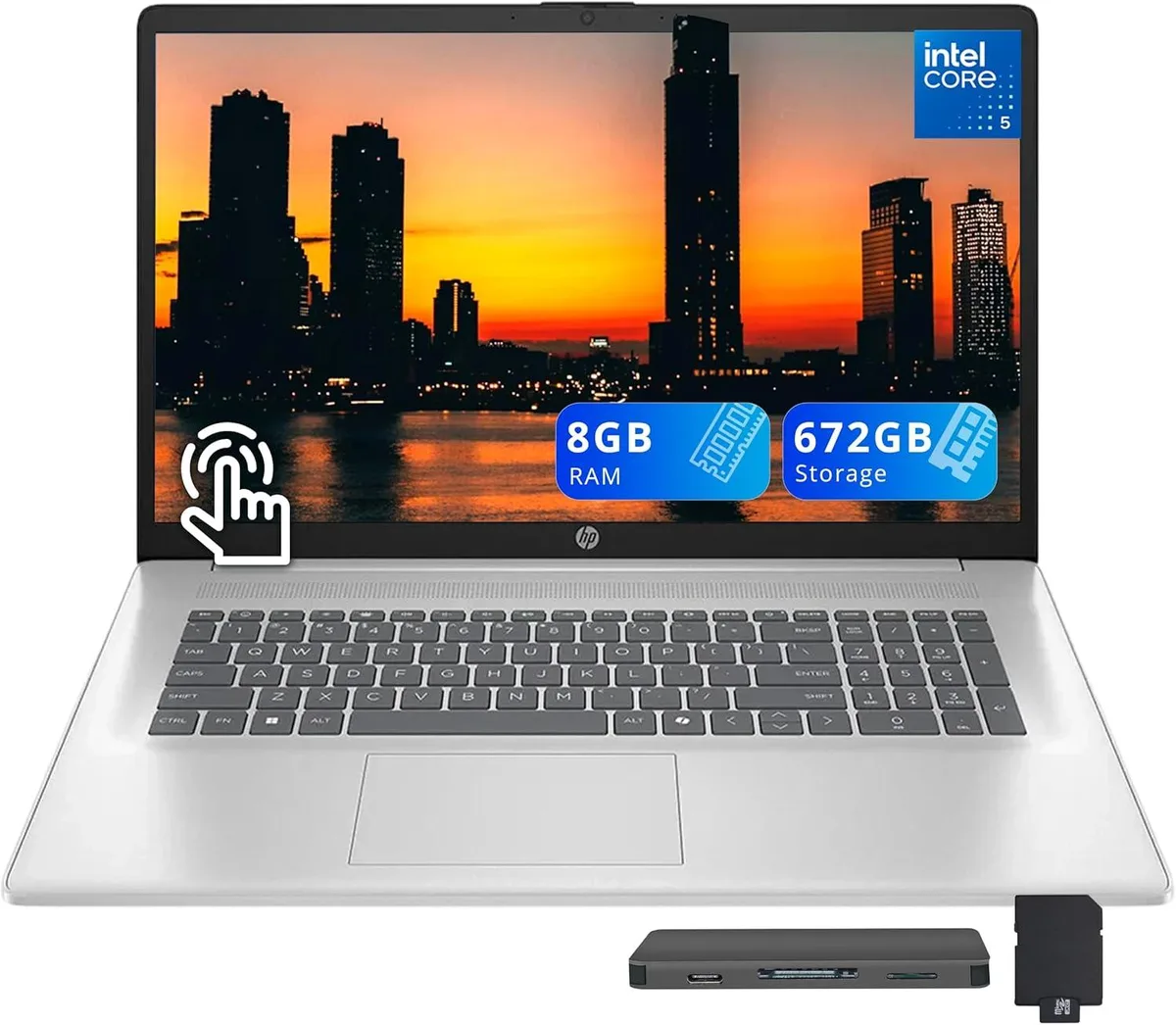 HP HP 17.3" HD+ Touchscreen Business Laptop Intel Core 5 120U 8GB DDR4 512GB SSD 160GB Dock Set Silver — product photo