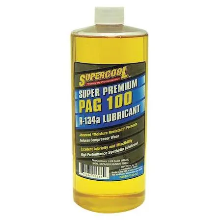 Red yellow tinted PAG lubricant in clear 32 oz plastic bottle