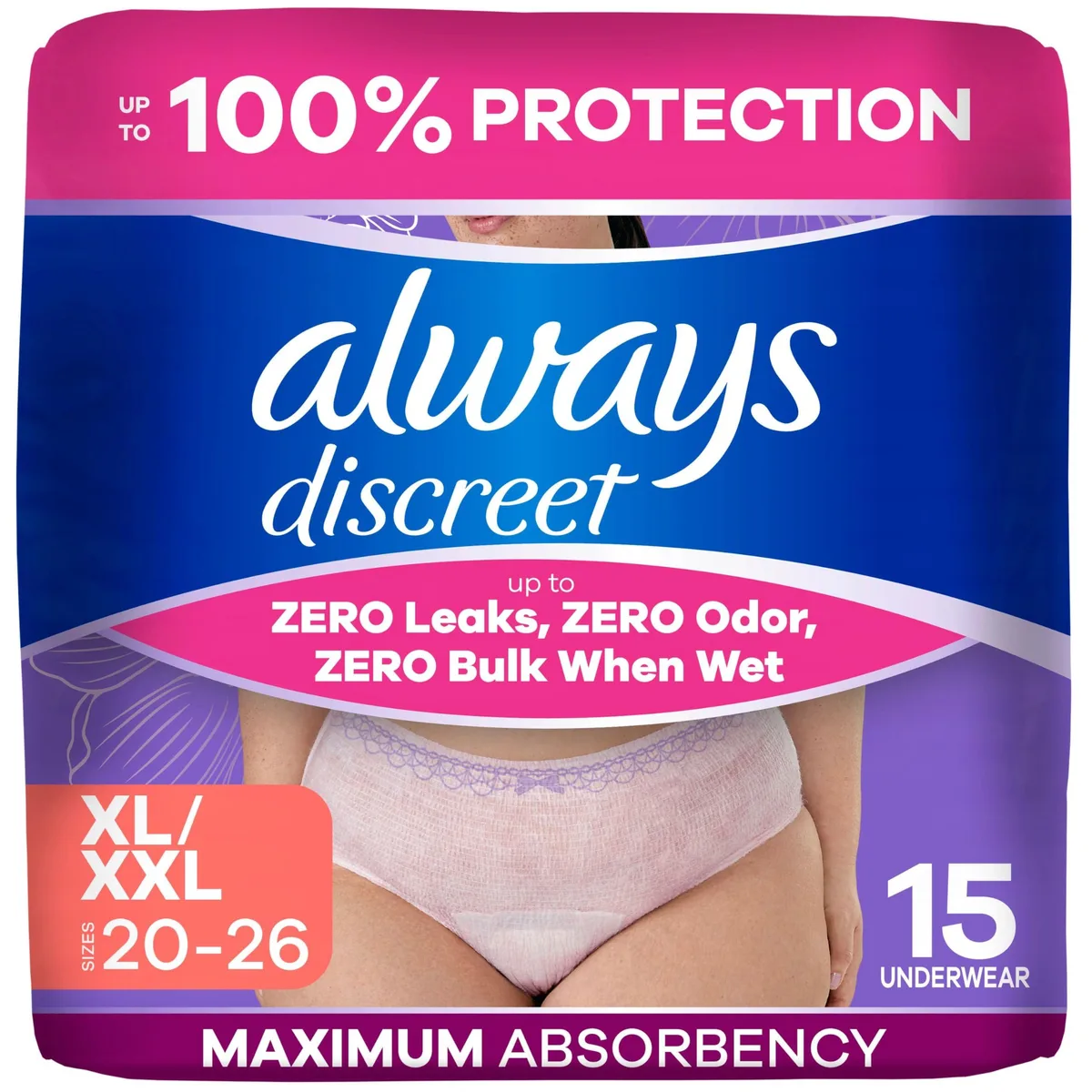  Always Discreet PG-6864 Incontinence Underwear Women's Intimate Apparel X-Large 15ct — product photo