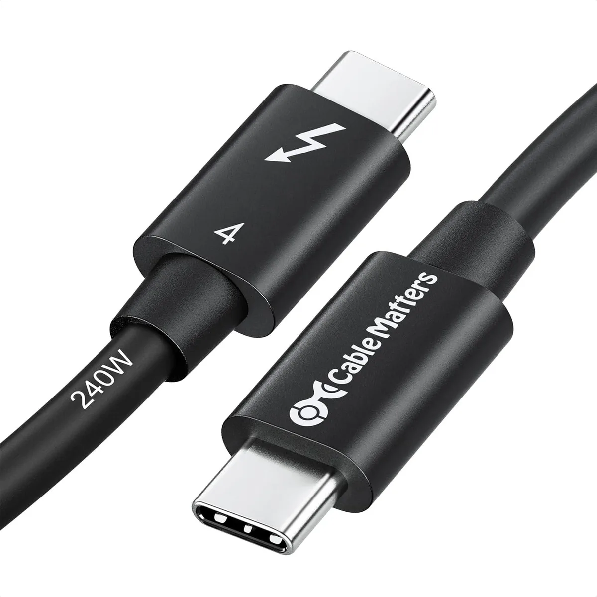 A 3.3ft Thunderbolt 4 cable with a black braided finish and USB-C connectors