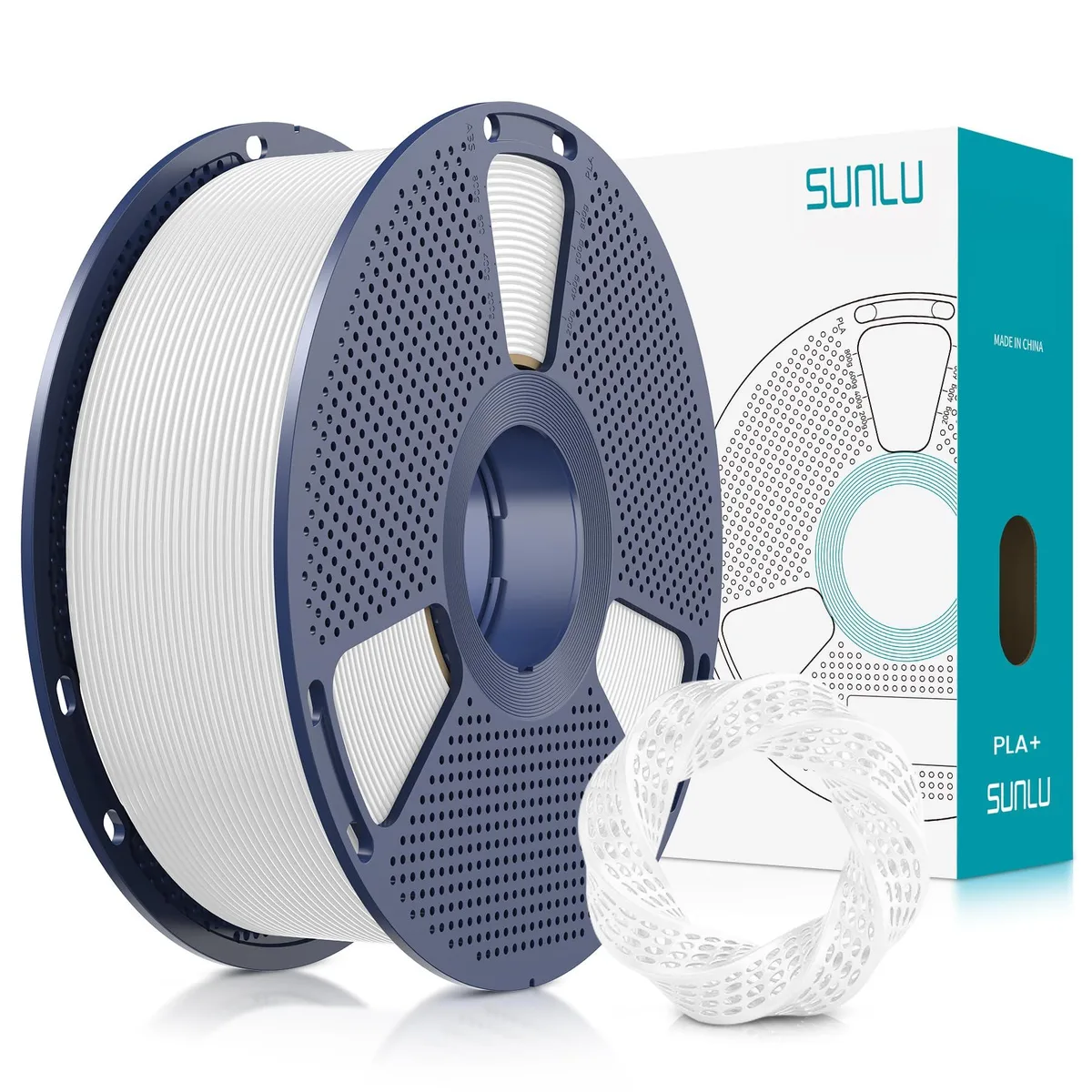 White PLA+ filament spool 1.75 mm 1 kg