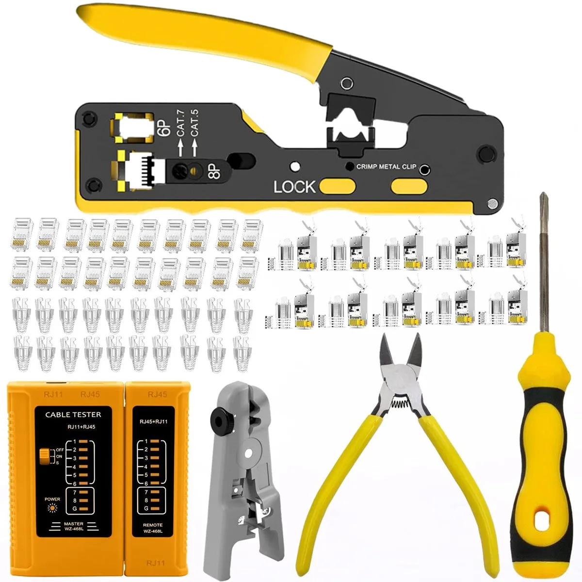 KEHIPI KEHIPI RJ45 Crimp Kit Pass-Through Cat7-Cat5 10+20 Connectors Tester — product photo