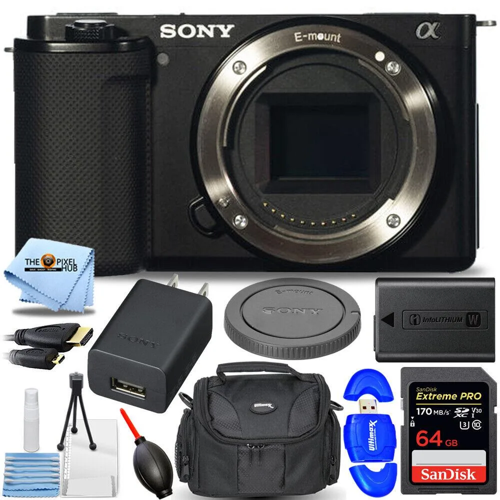 Sony Sony ZV-E10 compact mirrorless camera body black 7PC accessory bundle — product photo