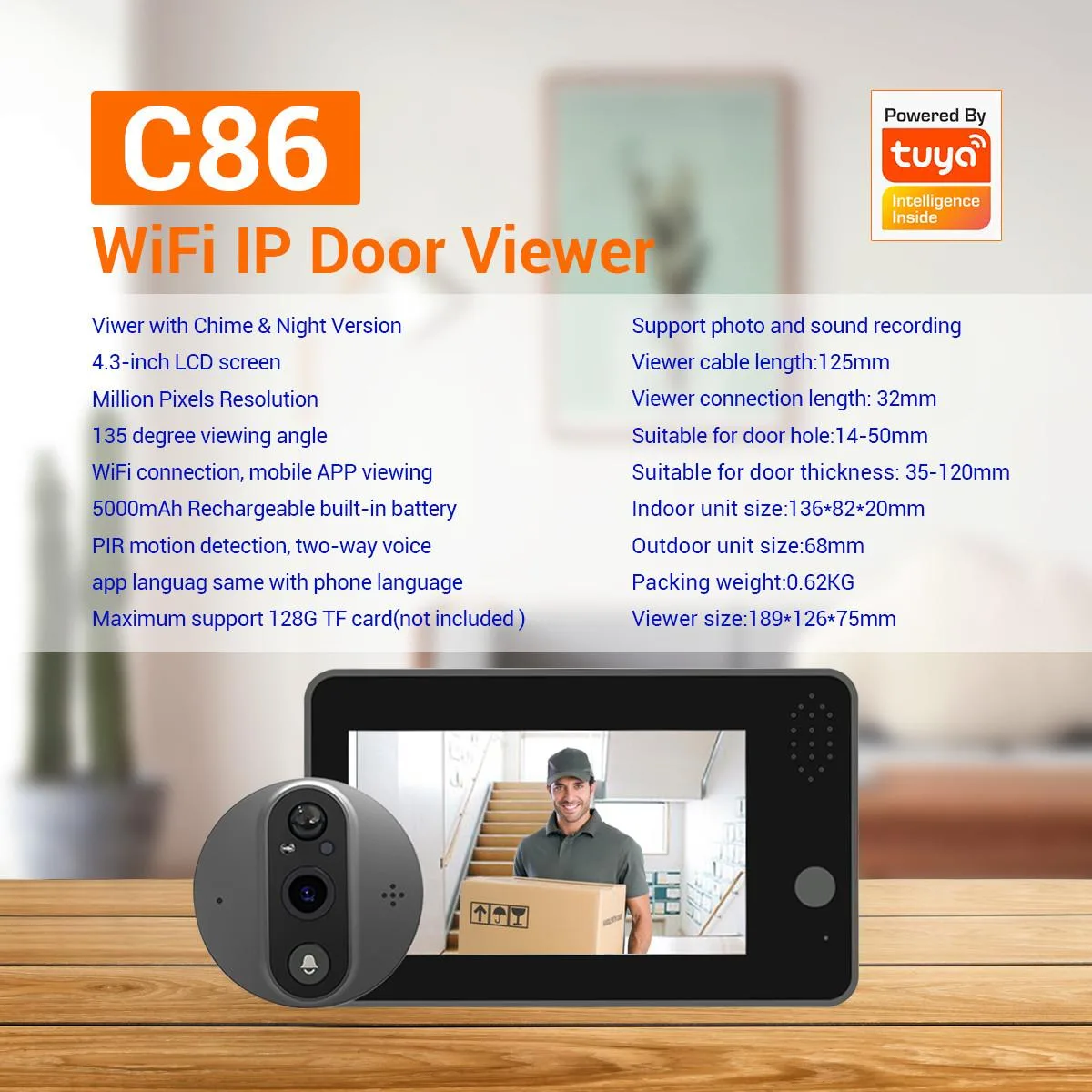 visiPower visiPower C86 4.3" 1080P WiFi Video Doorbell 5000mAh — product photo
