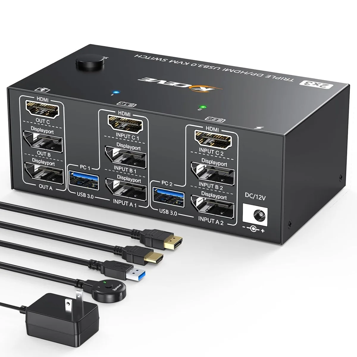 TRENDnet KVM203DH 3-Monitor 2-Computer KVM Switch — product photo