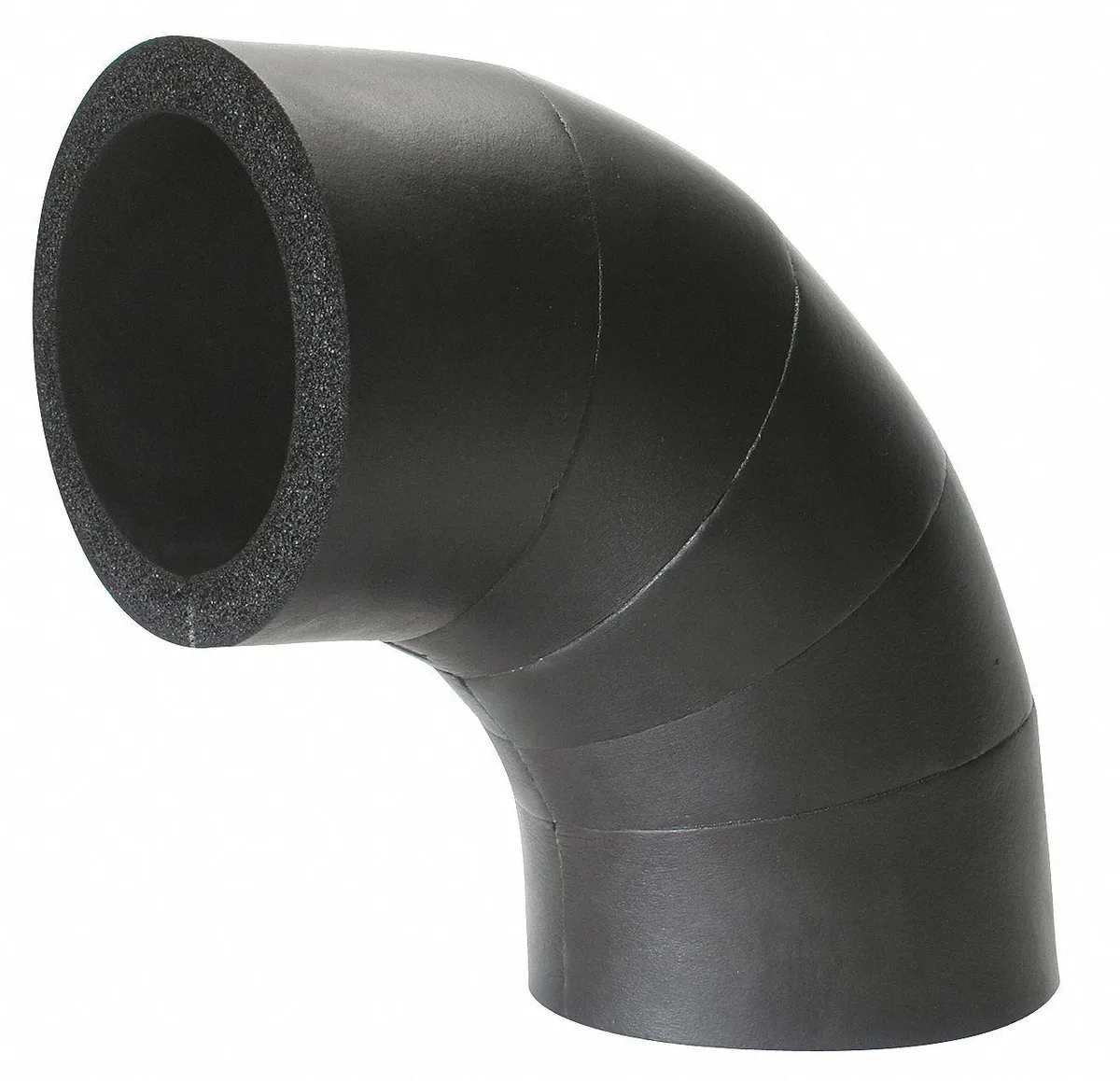Black flexible closed-cell elastomeric 90-degree elbow pipe insulation, unslit, plenum rated, antimicrobial and flame retardant