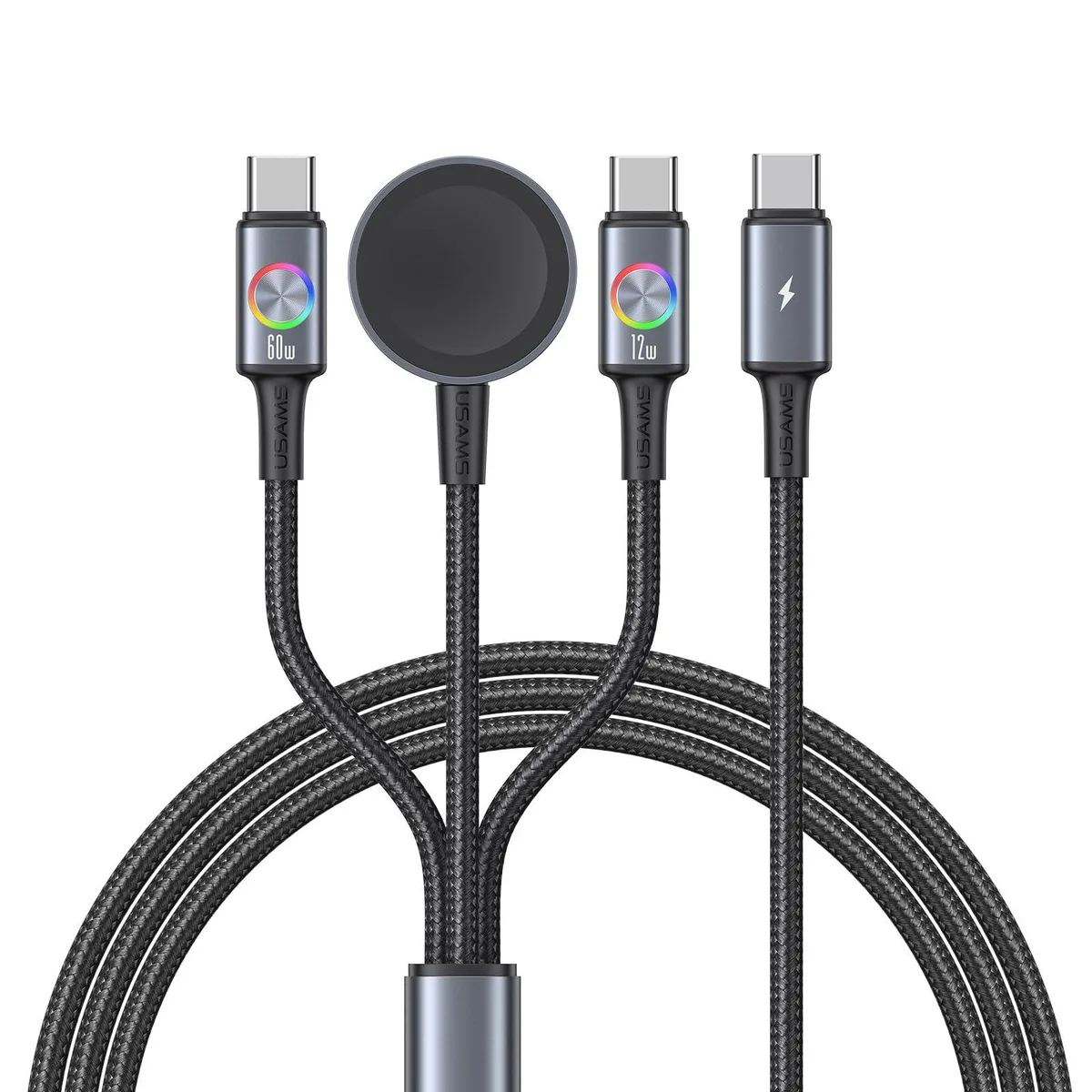 BELKIN 72W 3-in-1 Multi Charging Cable Dual USB-C Orange 3 ft — product photo