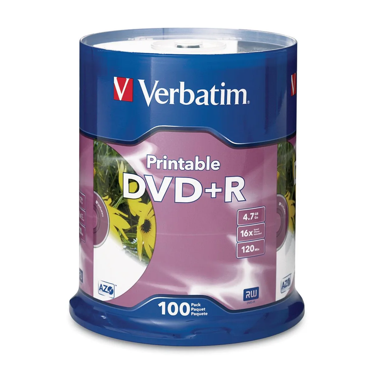 VERBATIM Verbatim 95145 DVD+R 4.7GB 16X White Inkjet Printable 100 Packs Spindle — product photo