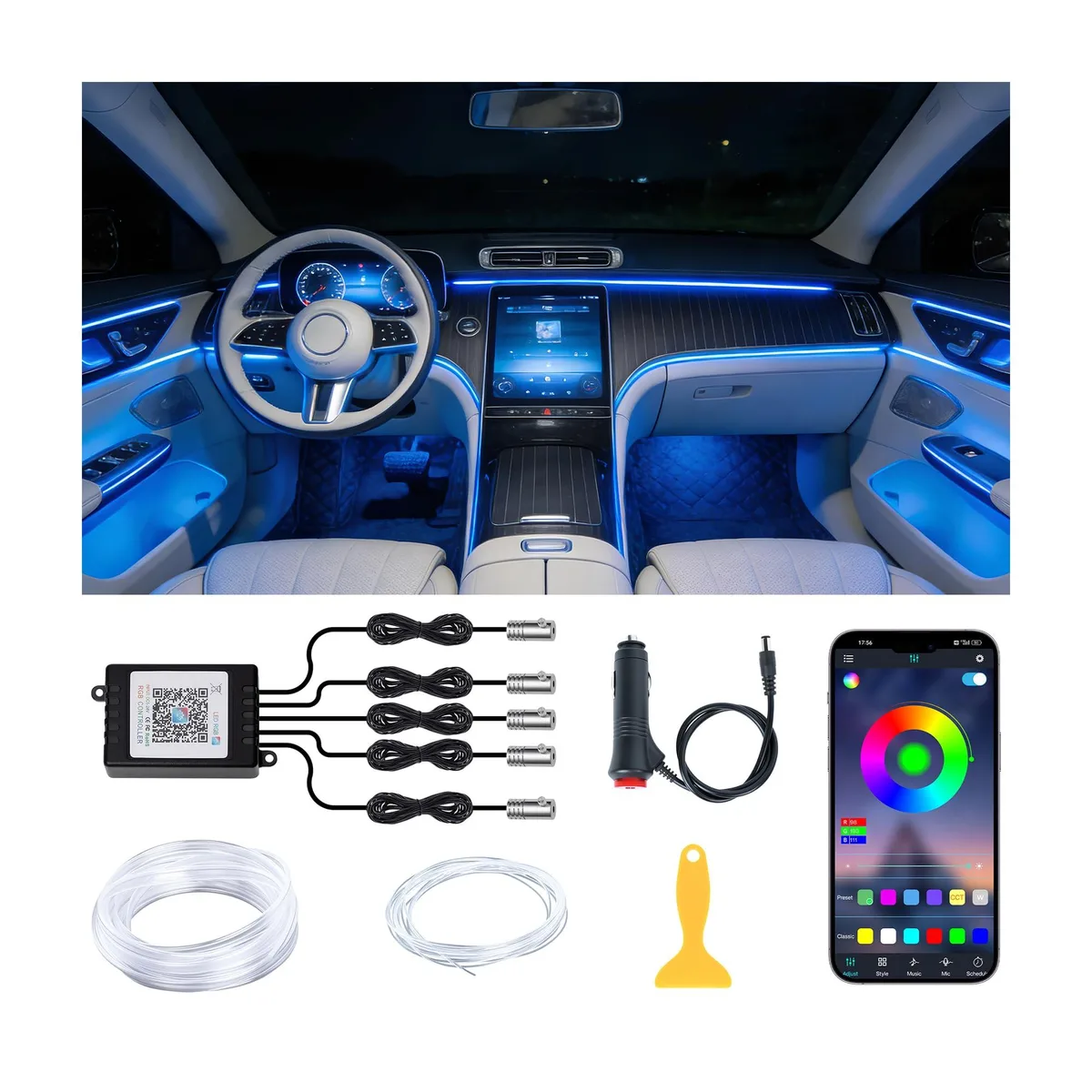  LIGREL 5-in-1 Wireless Ambient Lighting Kit 236" Fiber Optic 16M Colors 29 Modes Automotive Specialty Lighting — product photo