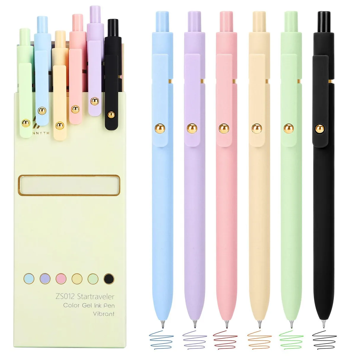 Six retractable gel pens in aesthetic colours with silicone finish