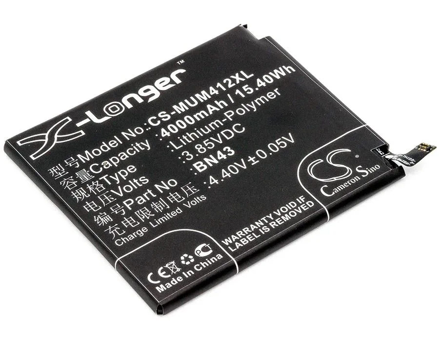 Rectangular smartphone battery with gold contacts and printed label