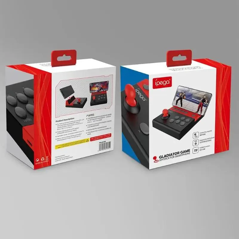 Black and red plastic gamepad with twin analog sticks and face buttons