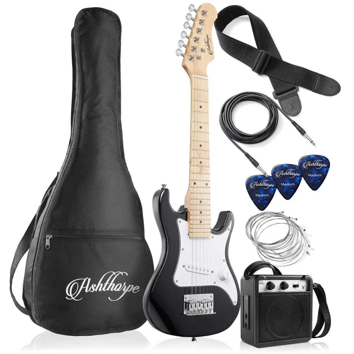 Ashthorpe Ashthorpe 30-inch Electric Guitar Kit with Amplifier (Black) — product photo