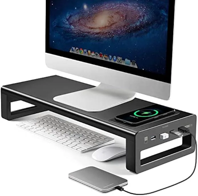 TAURKENAM TAURKENAM Aluminium Monitor Stand 27 inch 15W Wireless Charging 4×USB 3.0 Black — product photo