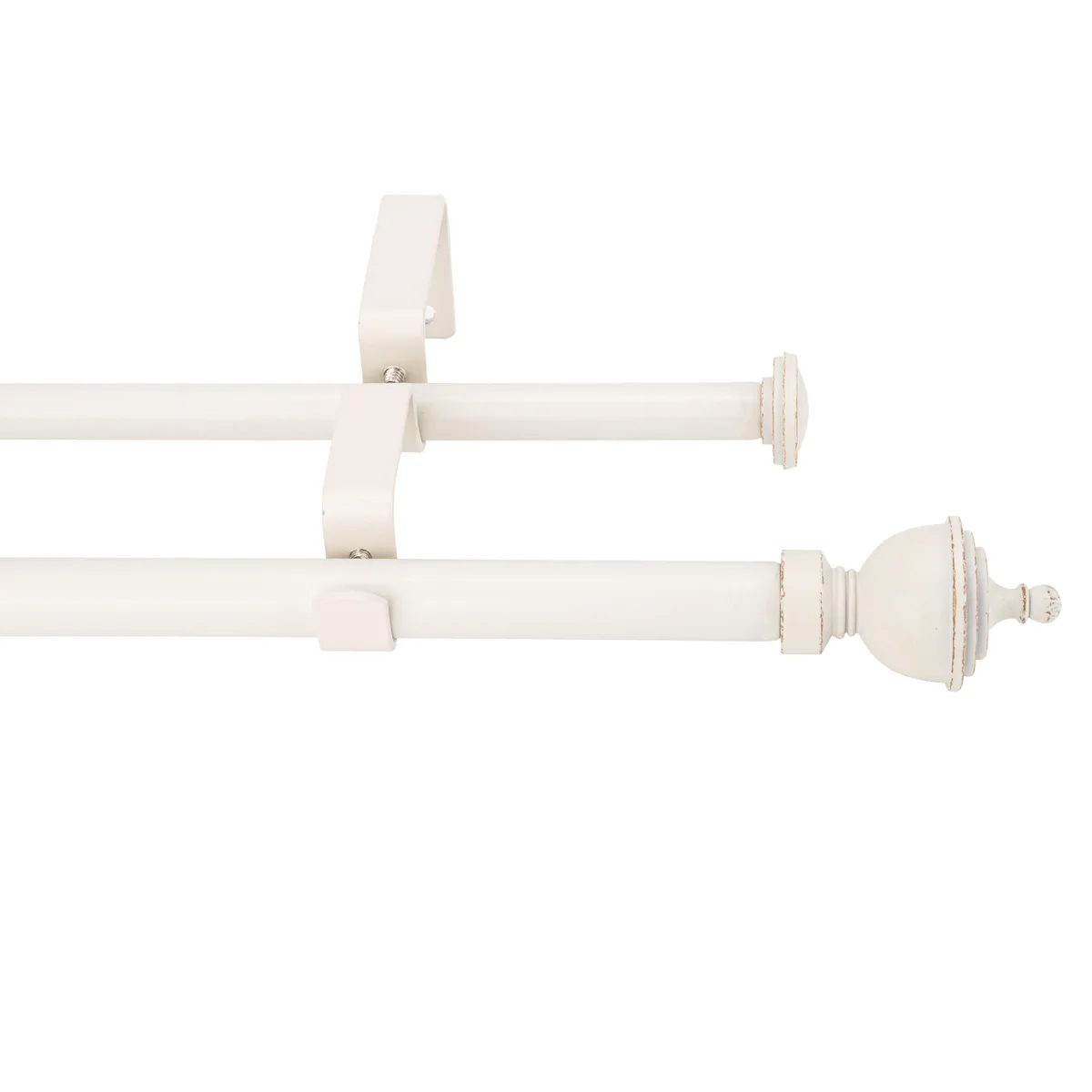 Not Avail Not Avail 5/8" Double Curtain Rod Royale Finials Weathered White 84-120 window treatment — product photo