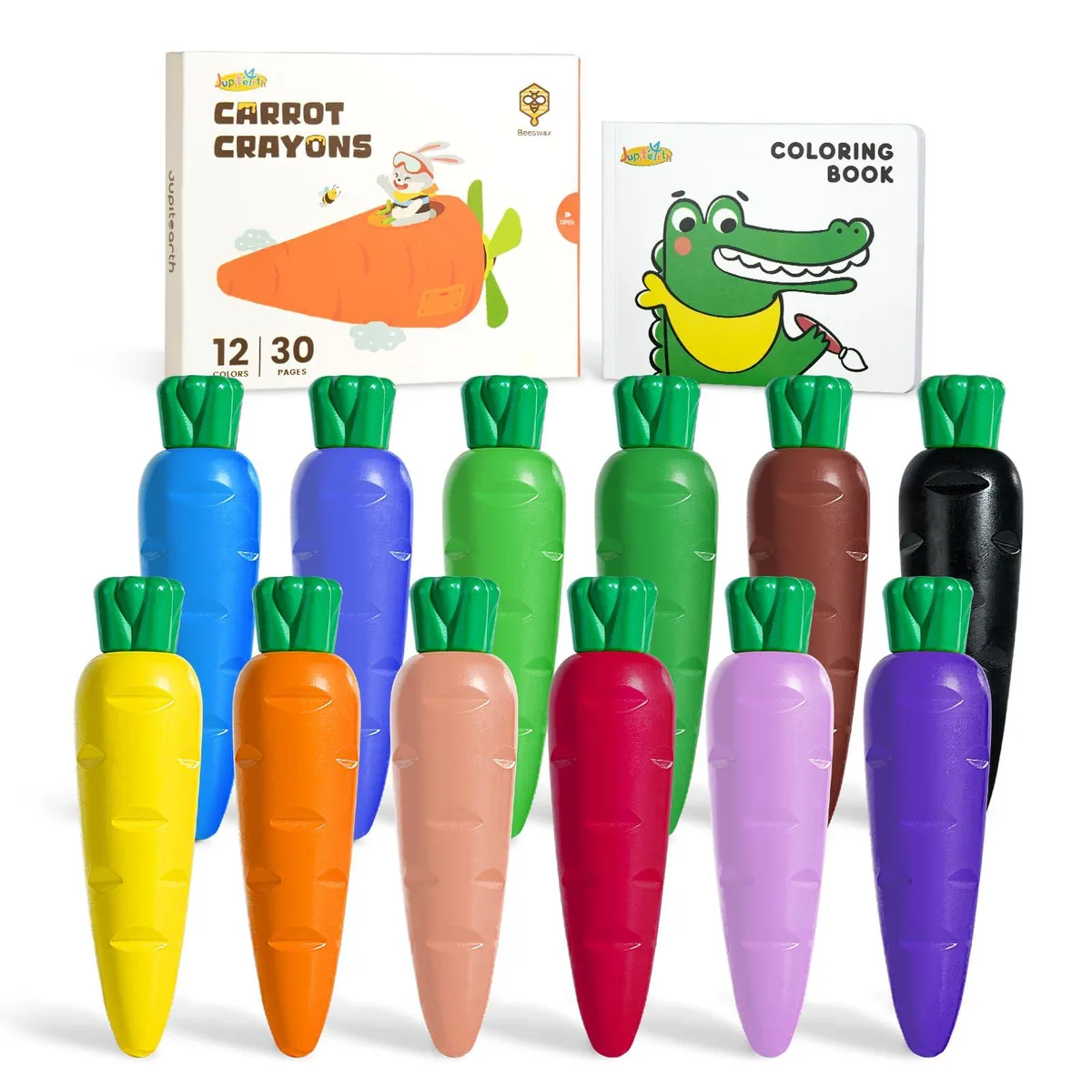 JUPITEARTH Carrot Crayons 12 Colors with 30-Page Book & 120 PDF Pages — product photo
