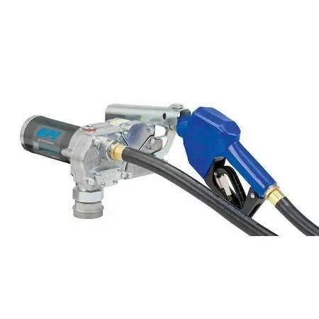 Silver electric drum pump with 40 in suction tube and 12 ft hose