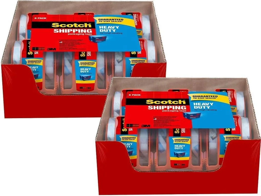 Twelve clear packing tape rolls with dispensers, matte finish, 1.88 inch by 22.2 yard size