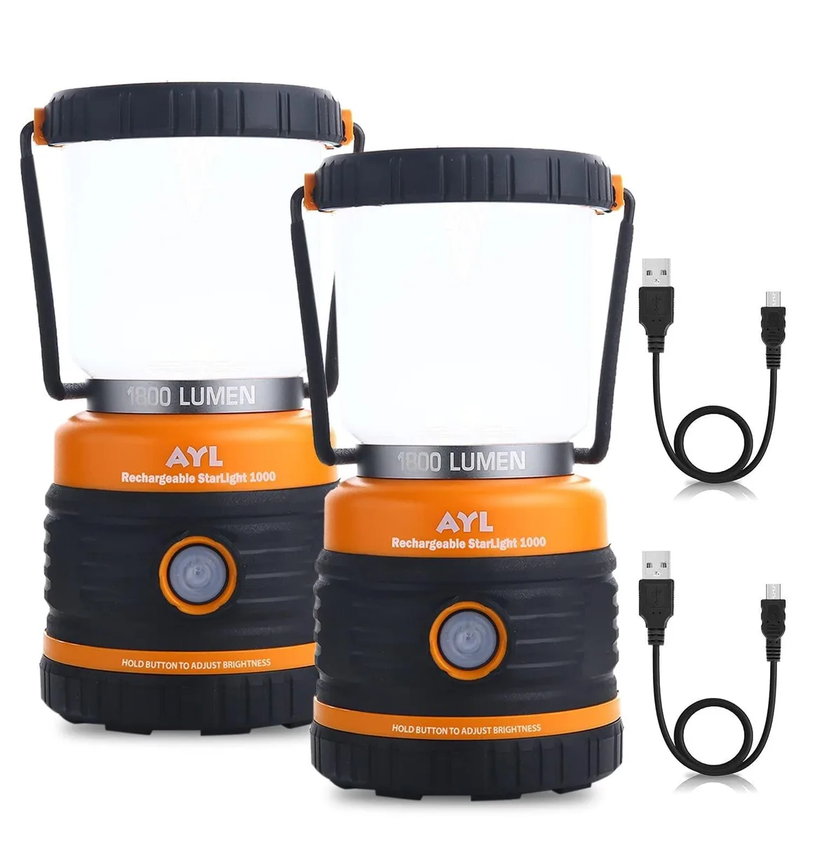 Two black cylindrical lanterns with removable caps and carry handles