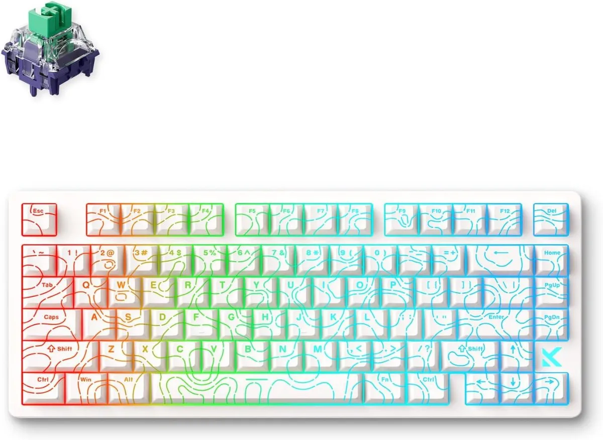 White 75 percent wired gaming keyboard with PBT keycaps and magnetic switches