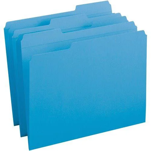 Box of 100 blue file folders with reinforced tabs