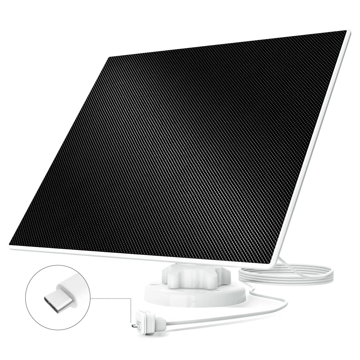 Black rectangular solar panel with 10ft USB-C cable and adjustable mounting bracket