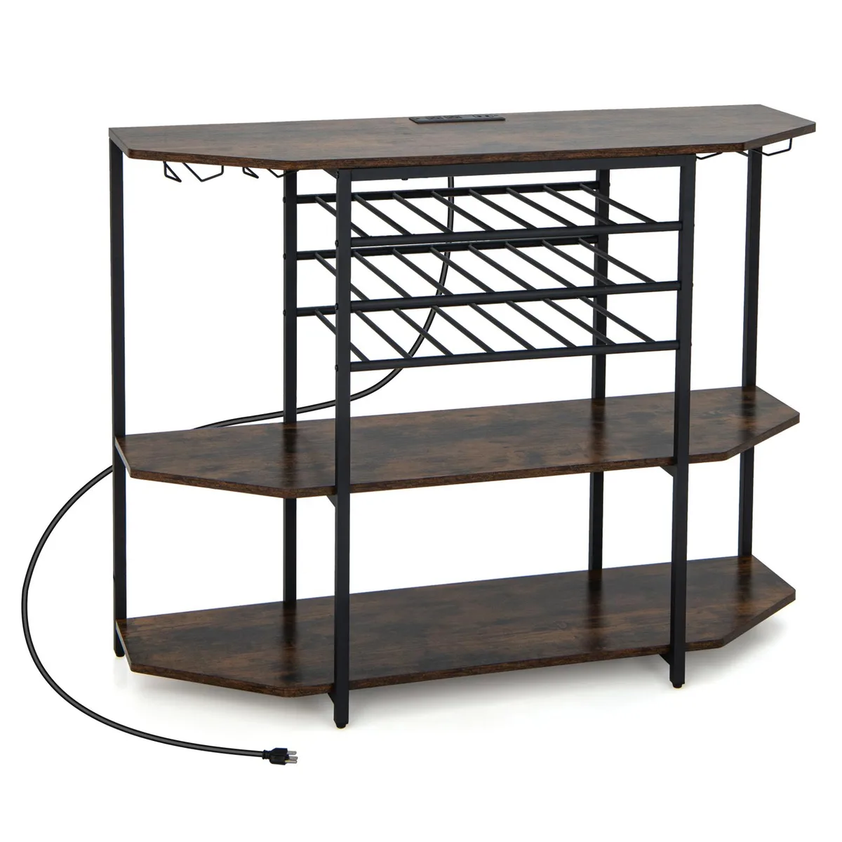 SlickBlue SlickBlue 3-Tier Wine Bar Cabinet 21 Bottles 8 Glasses Brown — product photo