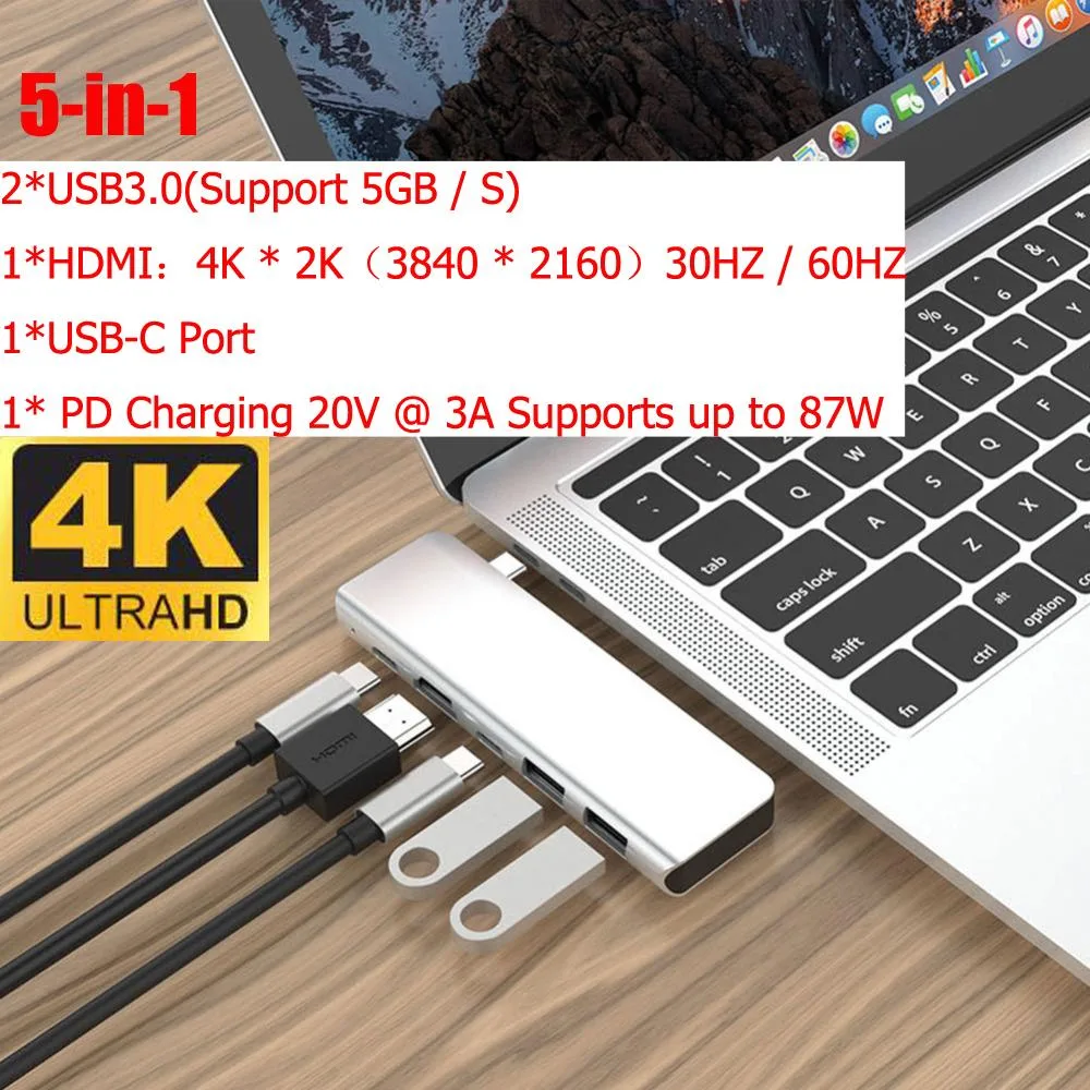 WRIARICH WRIARICH 5-in-1 USB-C Hub Adapter Silver 4K HDMI 2x USB 3.0 PD 87W — product photo