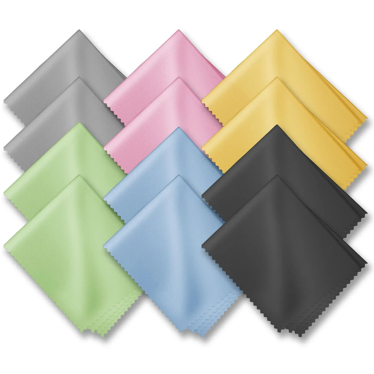 Twelve microfiber cloths in individual packets, 15 by 18 cm