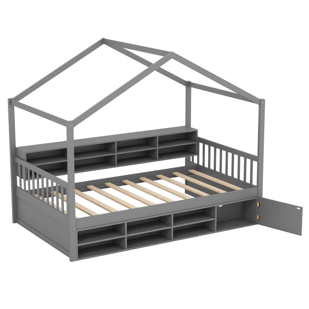 SlickBlue SlickBlue Twin House Bed with Roof 14 Cubes Cabinet Gray — product photo