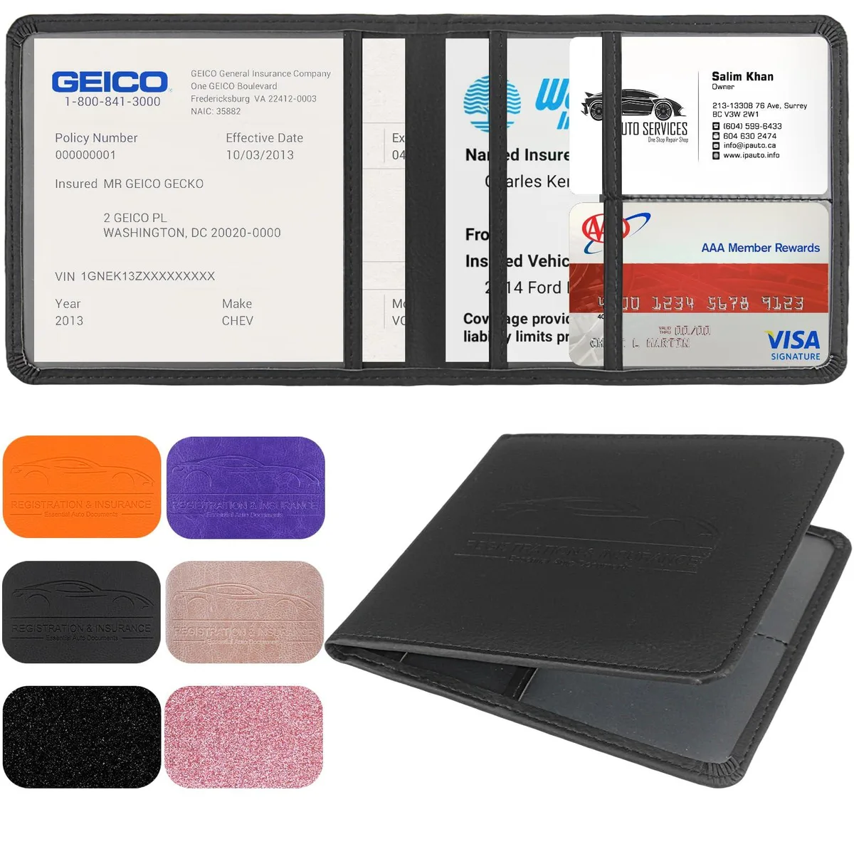 LumiMokki Car Registration and Insurance Holder Black — product photo
