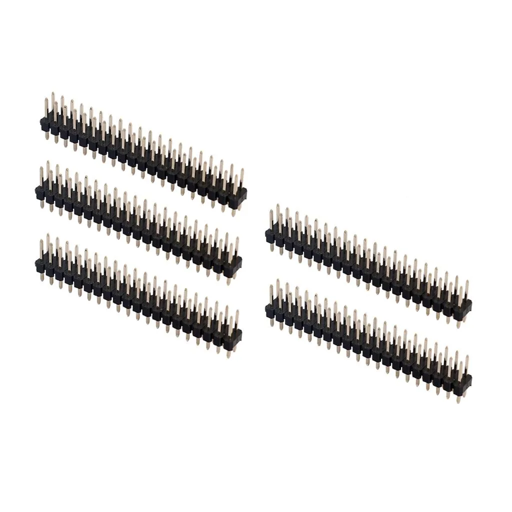 Five black 2x20-pin dual male headers with gold-plated straight pins