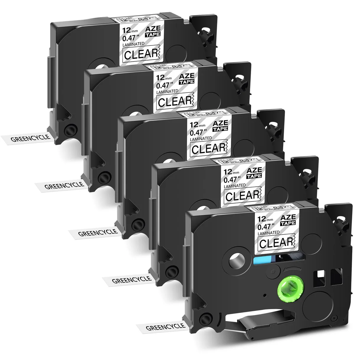 GREENCYCLE GREENCYCLE AZE-131 label 12mm Black on Clear 5 pack — product photo