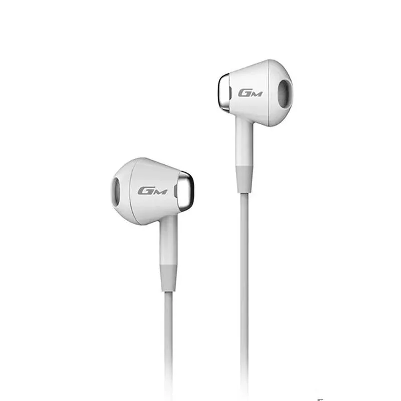 White in-ear wired earbuds with inline microphone and 3.5 mm plug