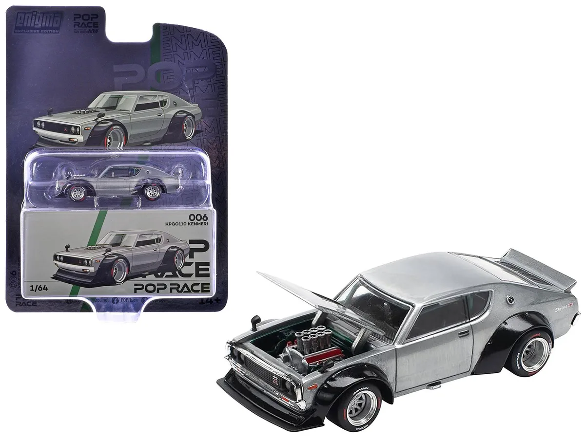 Pop Race Pop Race Skyline KPGC110 Kenmeri RHD Raw Metal Enigma Exclusive Edition 1/64 Hobby Collectible — product photo