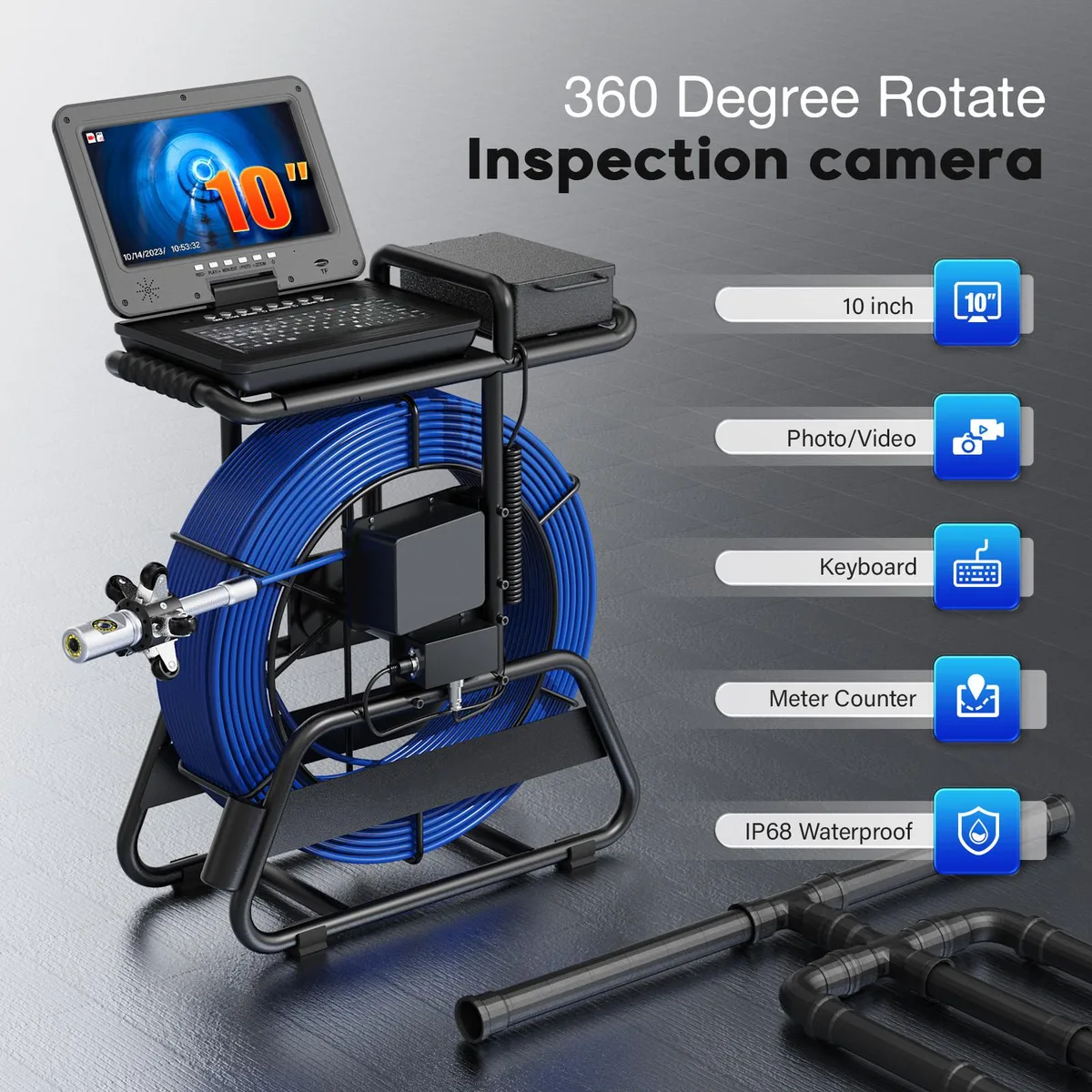 visiPower visiPower 10" 360° Dual Lens Sewer Endoscope 100m — product photo