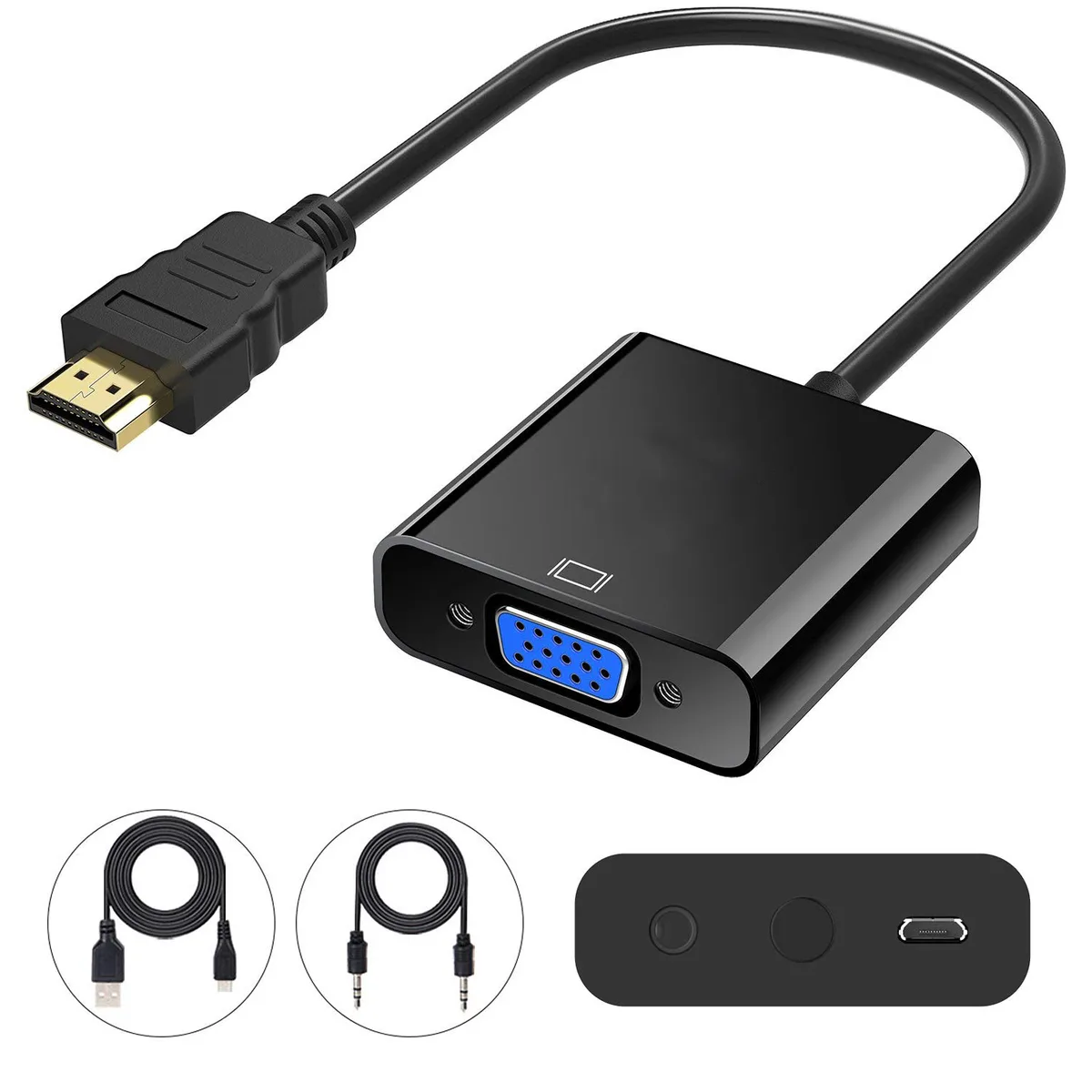 Jansicotek Jansicotek HDMI to VGA Adapter Male-Female 3.5mm Audio Micro USB 10ft Black — product photo