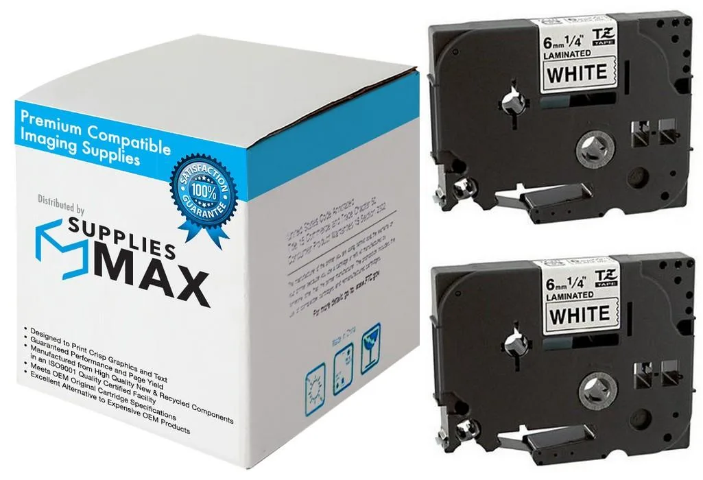 SuppliesMax SuppliesMax TZE-211_2PK Black on White Laminated Label Tape 2/PK 1/4in x 26.25Ft — product photo